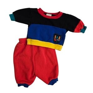 Colorful Vintage 1990s Primary Colors Sweats Outfit with Crest